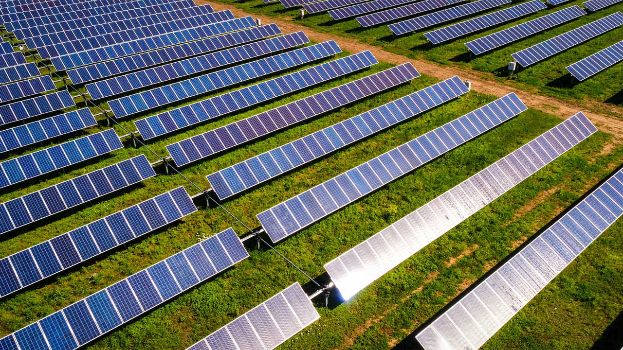 Solar panels in a field, harnessing the energy of the sun for electricity