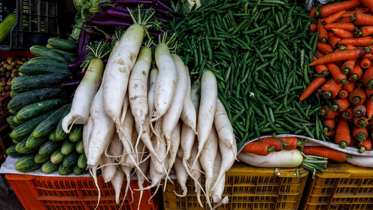 Vegetables displayed in the stall