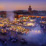 Vantage point view of a market at dusk