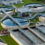 An aerial view of a water treatment plant